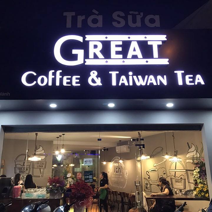 quán great coffee and taiwan tea nổi bật trên đường song hành quận 12 tphcm