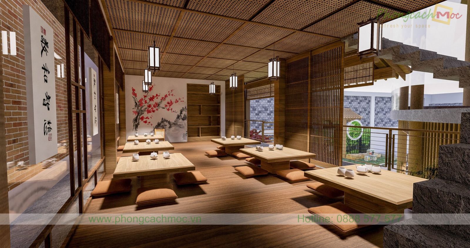 tầng 2 của nhà hàng thiết kế càng thể hiện rõ nét đặc trưng của nền văn hóa nhật bản