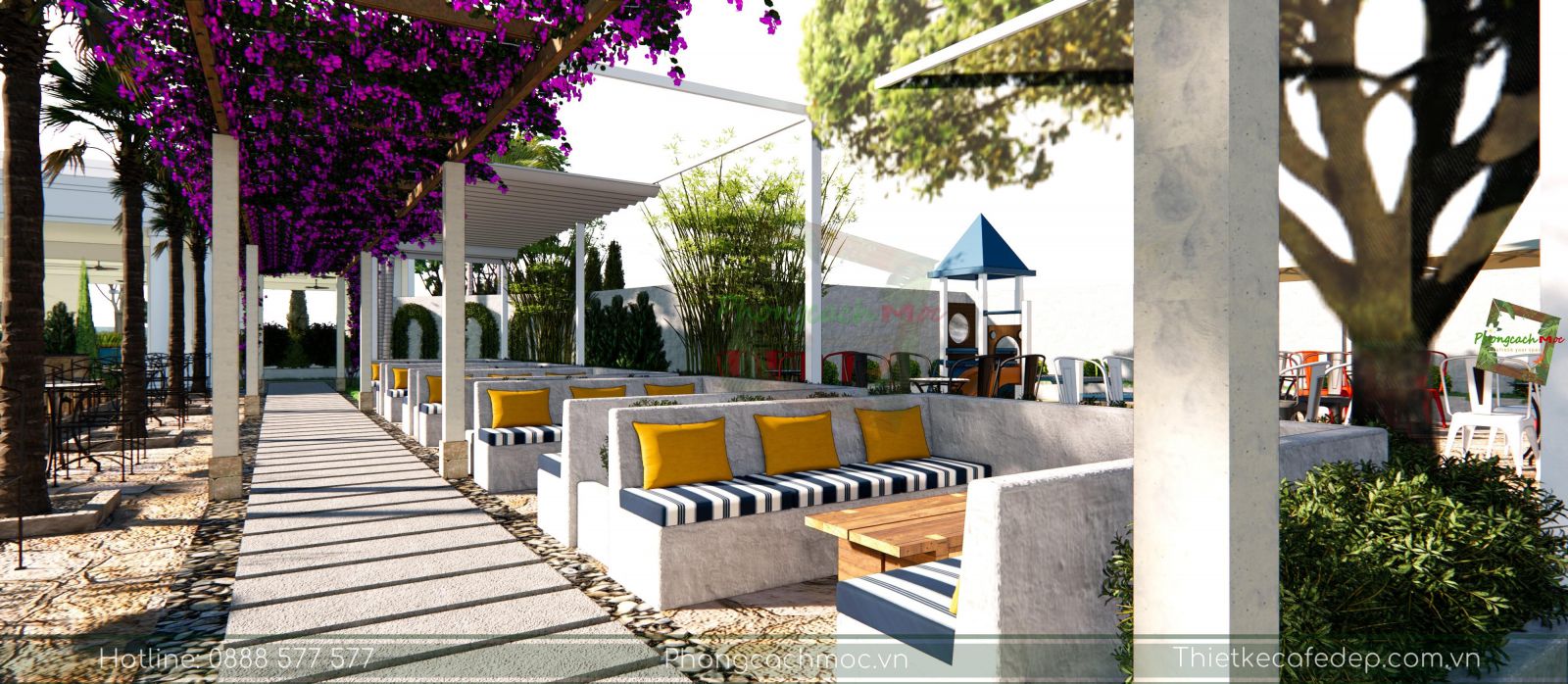 thiết kế quán cafe sân vườn phong cách địa trung hải -16