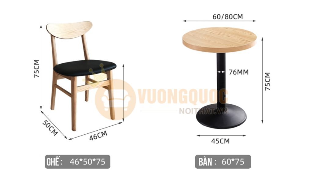 Kích thước các loại bàn ghế cafe