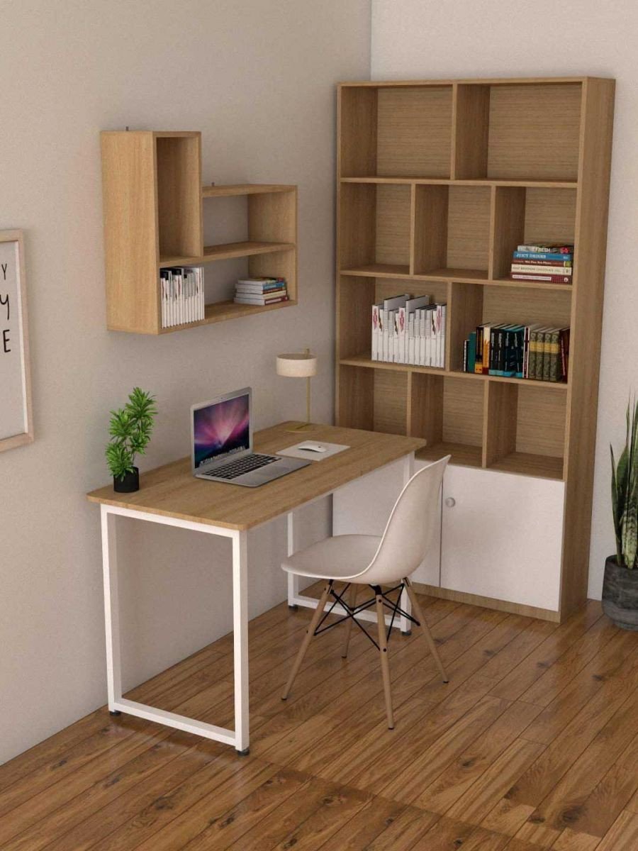 Bàn gaming chân sắt mặt gỗ tối giản