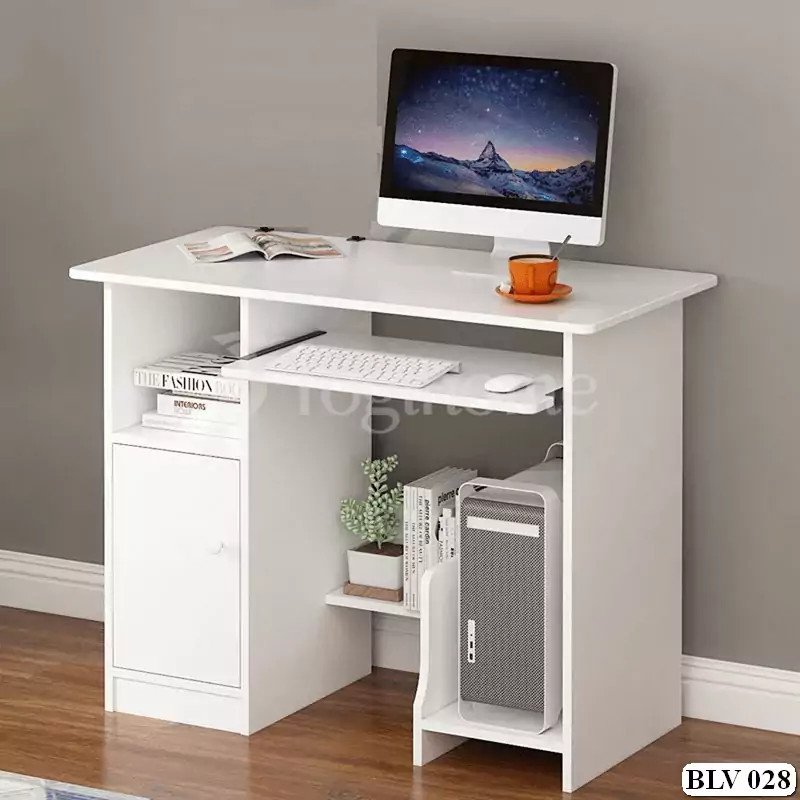 Bàn học sinh để máy tính màu trắng, thiết kế tối giản, góp phần tạo không gian học tập gọn gàng