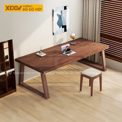 Bộ bàn ăn gỗ sồi chân thang kèm ghế đôn bọc vải