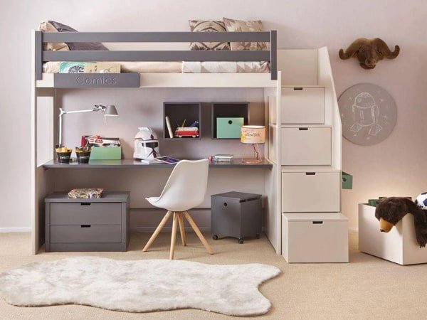 Giường tầng gác lửng với bàn làm việc rộng rãi bên dưới