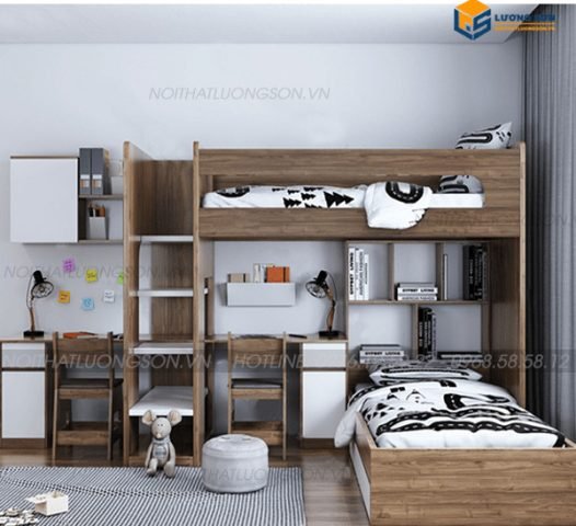 Giường tầng kèm bàn làm việc hiện đại cho không gian nhỏ