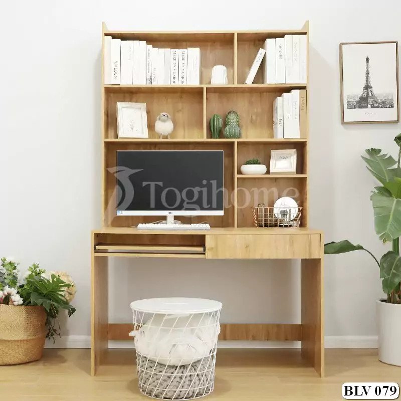 Mẫu bàn học sinh để máy tính bằng gỗ công nghiệp với nhiều không gian lưu trữ tiện lợi