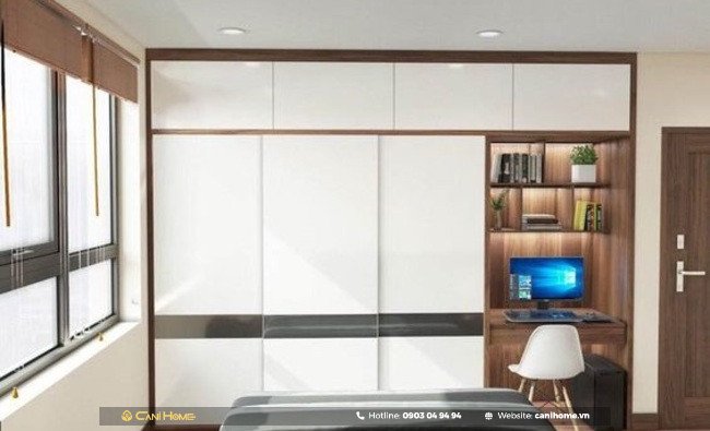 Mẫu tủ quần áo kết hợp bàn làm việc hiện đại