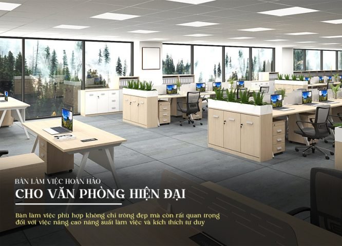 Mô tả hình ảnh bàn làm việc đơn hiện đại với chân sắt thanh mảnh và mặt bàn gỗ sáng màu, phù hợp cho văn phòng hoặc góc làm việc tại nhà, tạo nên không gian làm việc thoải mái.