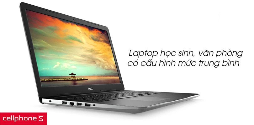 Một chiếc laptop màu bạc đặt trên bàn làm việc trong không gian mở, phù hợp cho đối tượng sinh viên và văn phòng.