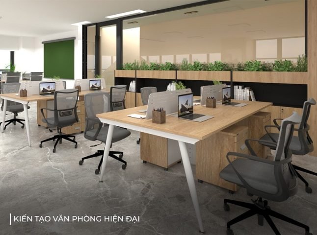 Thiết kế nội thất hiện đại với bộ bàn làm việc cho 4 người, gợi ý giải pháp không gian cho gia đình.