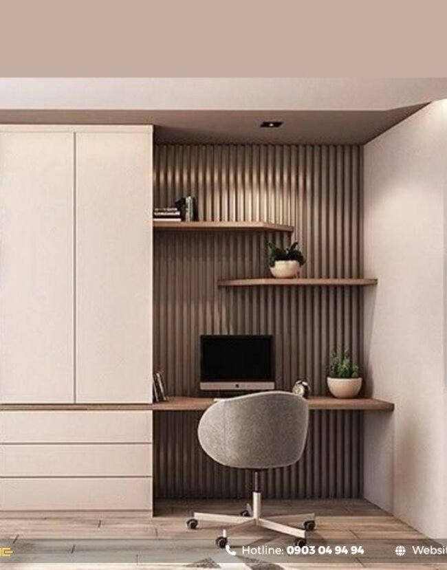 Thiết kế tủ quần áo kết hợp bàn làm việc đa năng