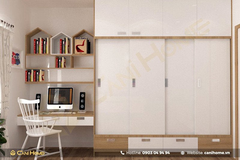 Tủ quần áo kết hợp bàn làm việc phong cách hiện đại