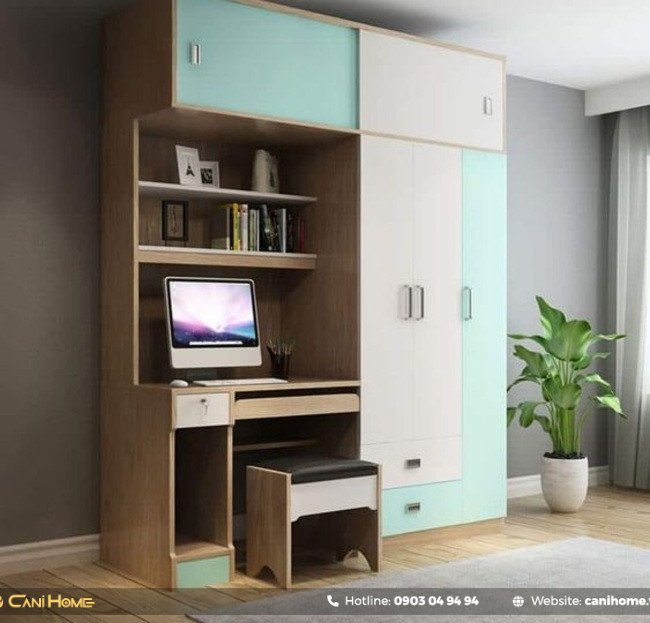 Tủ quần áo tích hợp bàn học làm việc
