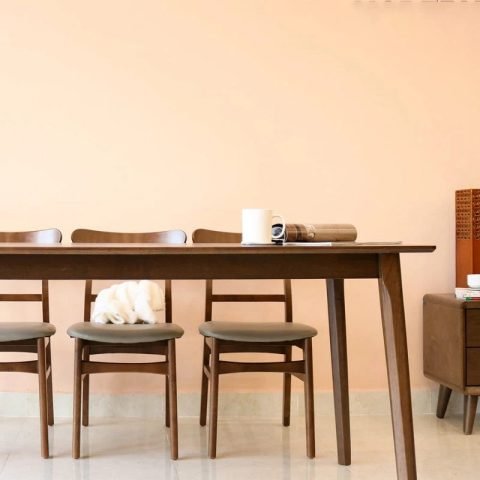Bàn ăn gỗ Mango màu nâu walnut