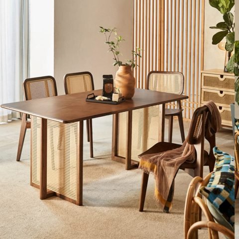 Bàn ăn gỗ nhỏ 4 ghế phong cách Rustic hiện đại cho căn hộ chung cư