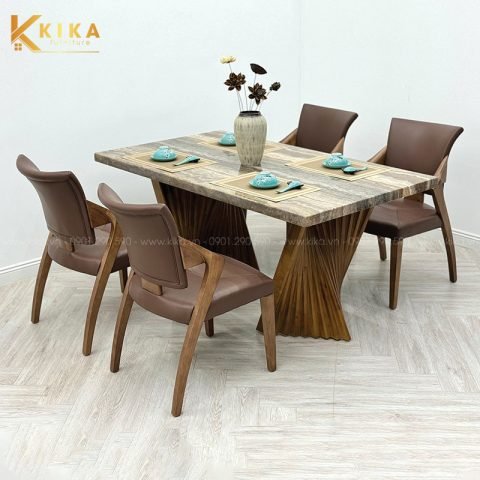 Bàn ăn gỗ sồi tự nhiên với thiết kế hiện đại
