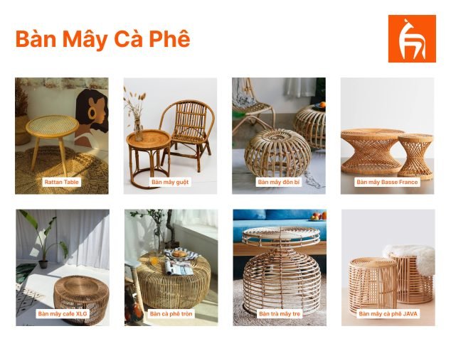 Bàn ghế mây tre lá cà phê với thiết kế hiện đại và màu sắc tự nhiên