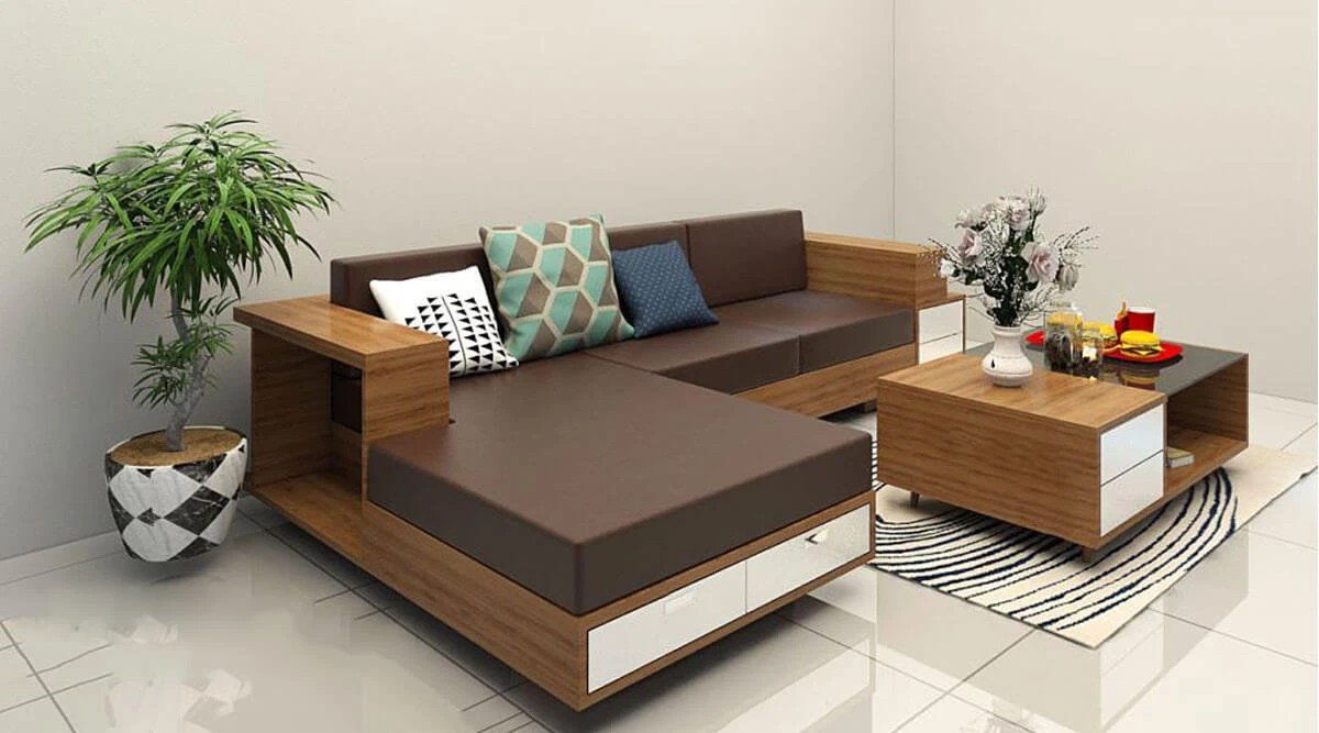 Bàn ghế sofa gỗ 2 món nhỏ gọn dưới 3 triệu