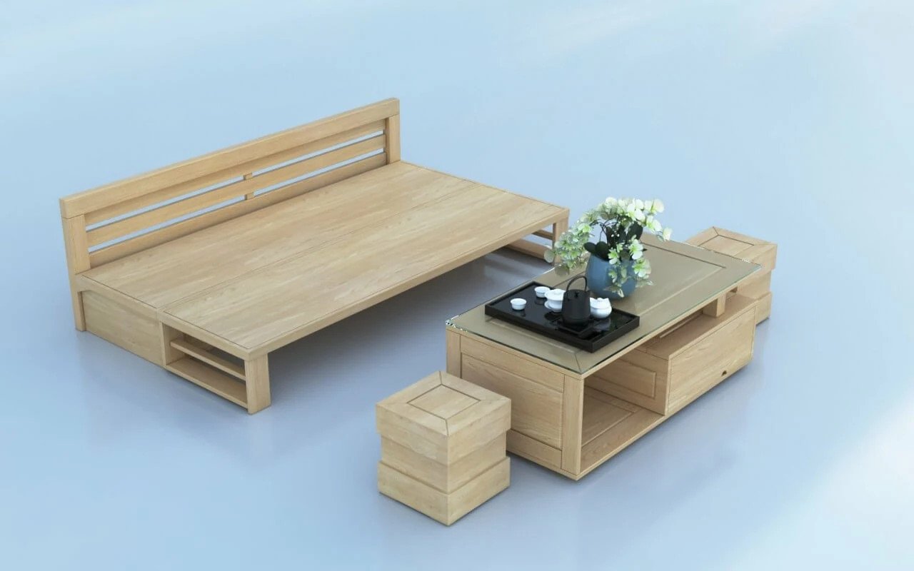 Bàn ghế sofa gỗ đa năng kết hợp giường ngủ tiện lợi
