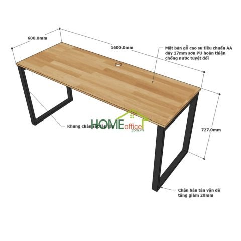 Bàn làm việc cỡ lớn 160x60cm với thiết kế hiện đại và mặt gỗ