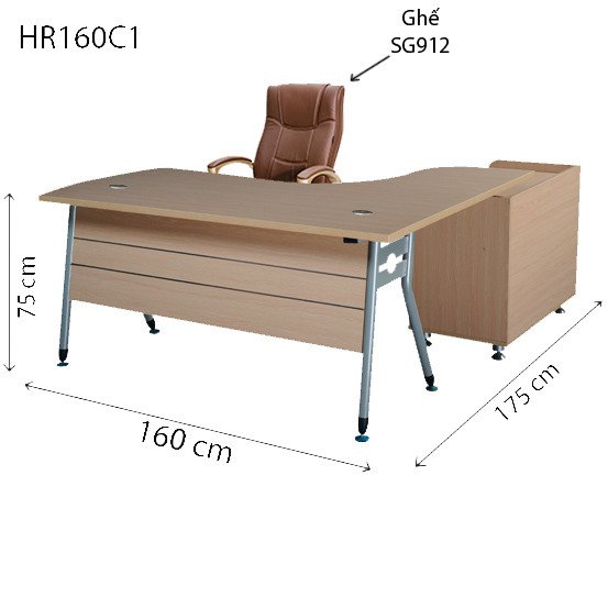 Bàn làm việc giám đốc chữ L hiện đại HR160C1 với chân sắt