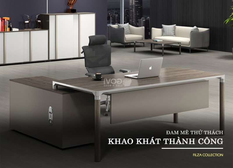 Bàn làm việc tại nhà cho giám đốc cao cấp với mặt bàn cong