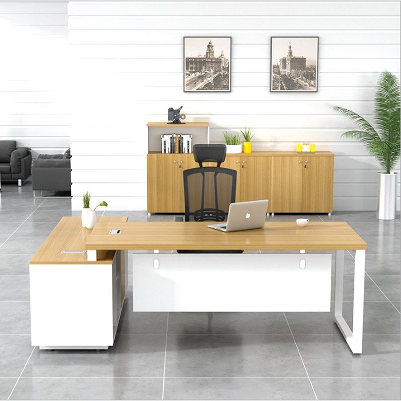 Bàn máy tính chữ L chân sắt có tủ phụ BLV12