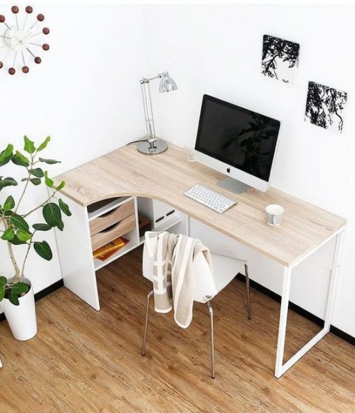 Bàn máy tính chữ L chân sắt với kệ BLV08