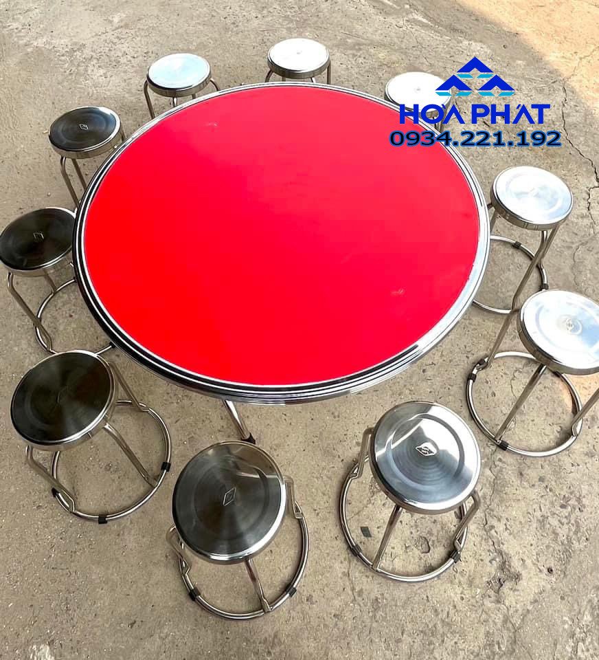 Bàn tròn inox với mặt kính cường lực