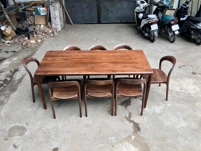 Bộ bàn ăn gỗ sồi mặt đá thiết kế hiện đại, mẫu bàn ghế gỗ đẹp 2022