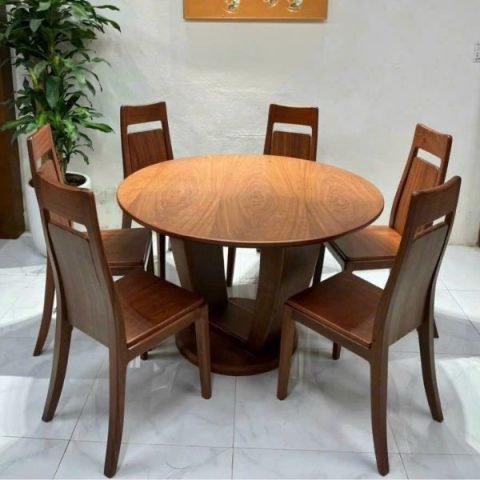 bộ bàn ăn tròn gỗ sồi hiện đại