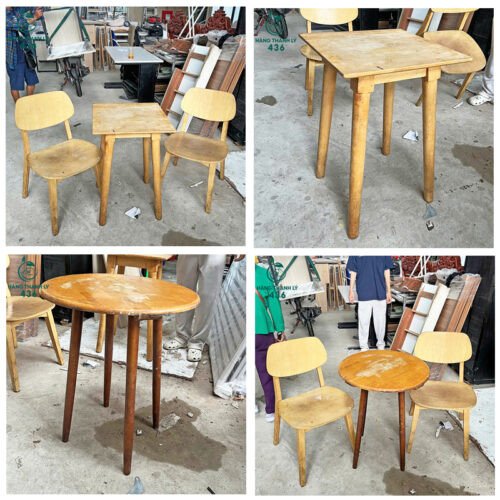 Bộ bàn ghế cà phê gỗ nhiều màu sắc, tạo không khí vui tươi, trẻ trung