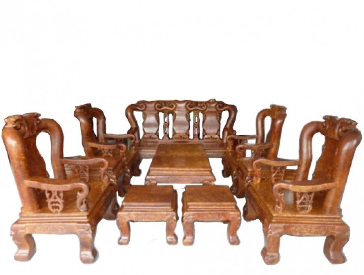 Bộ bàn ghế gỗ cẩm lai 10 món tay 12 với thiết kế Triện tinh tế và bền bỉ.