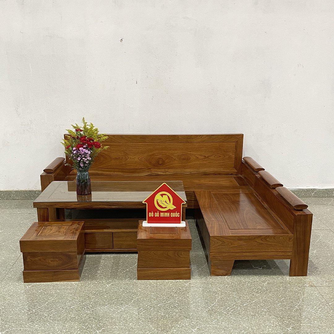 Bộ bàn ghế gỗ hương xám mặt liền phong cách hiện đại