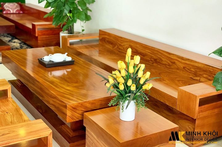 Bộ bàn ghế gỗ nguyên khối phong cách hiện đại cho không gian phòng khách