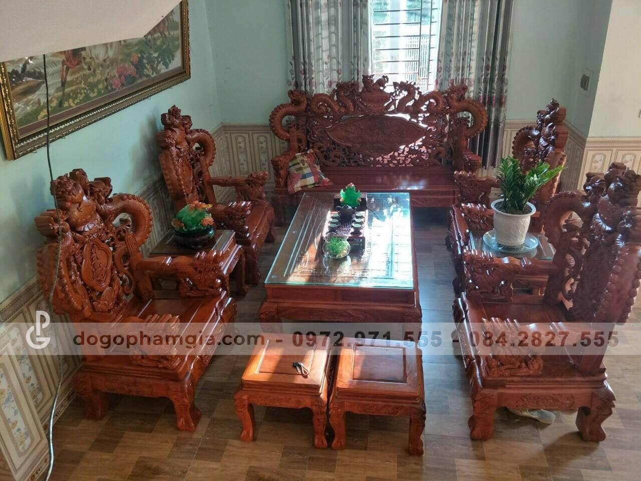 Bộ bàn ghế gỗ phòng khách 10 món tiện nghi, tăng tính thẩm mỹ