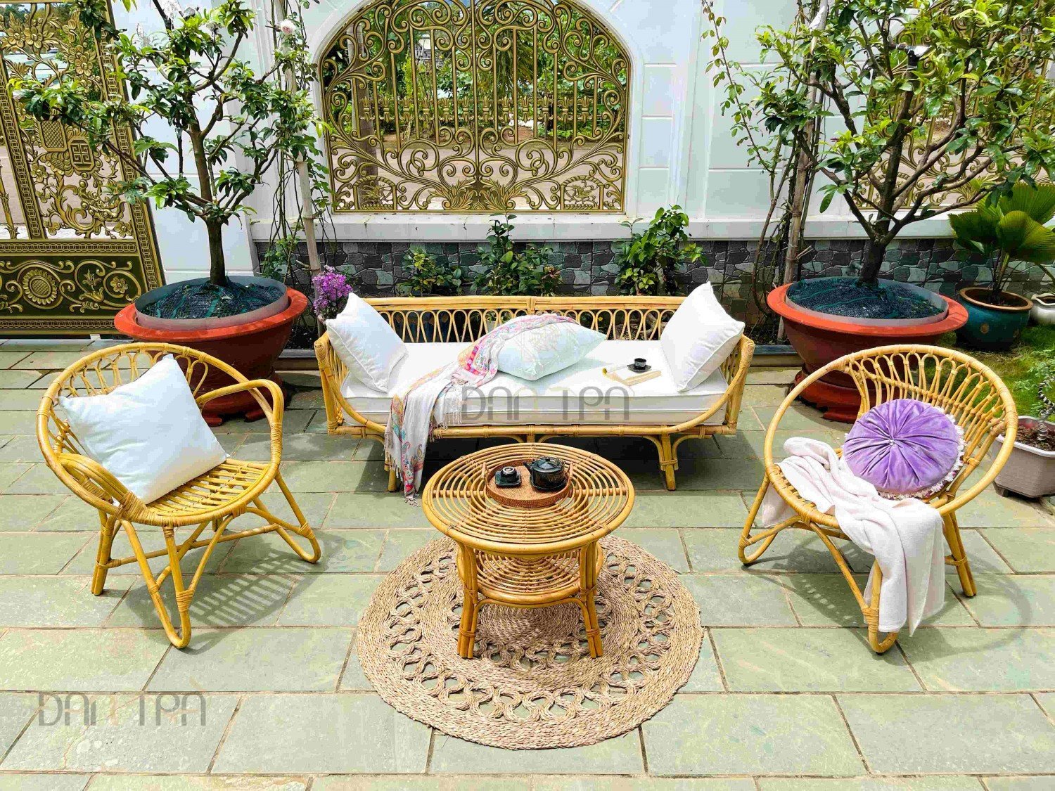 Bộ bàn ghế mây tre đan phòng khách cao cấp, thư giãn, tiếp khách sang trọng