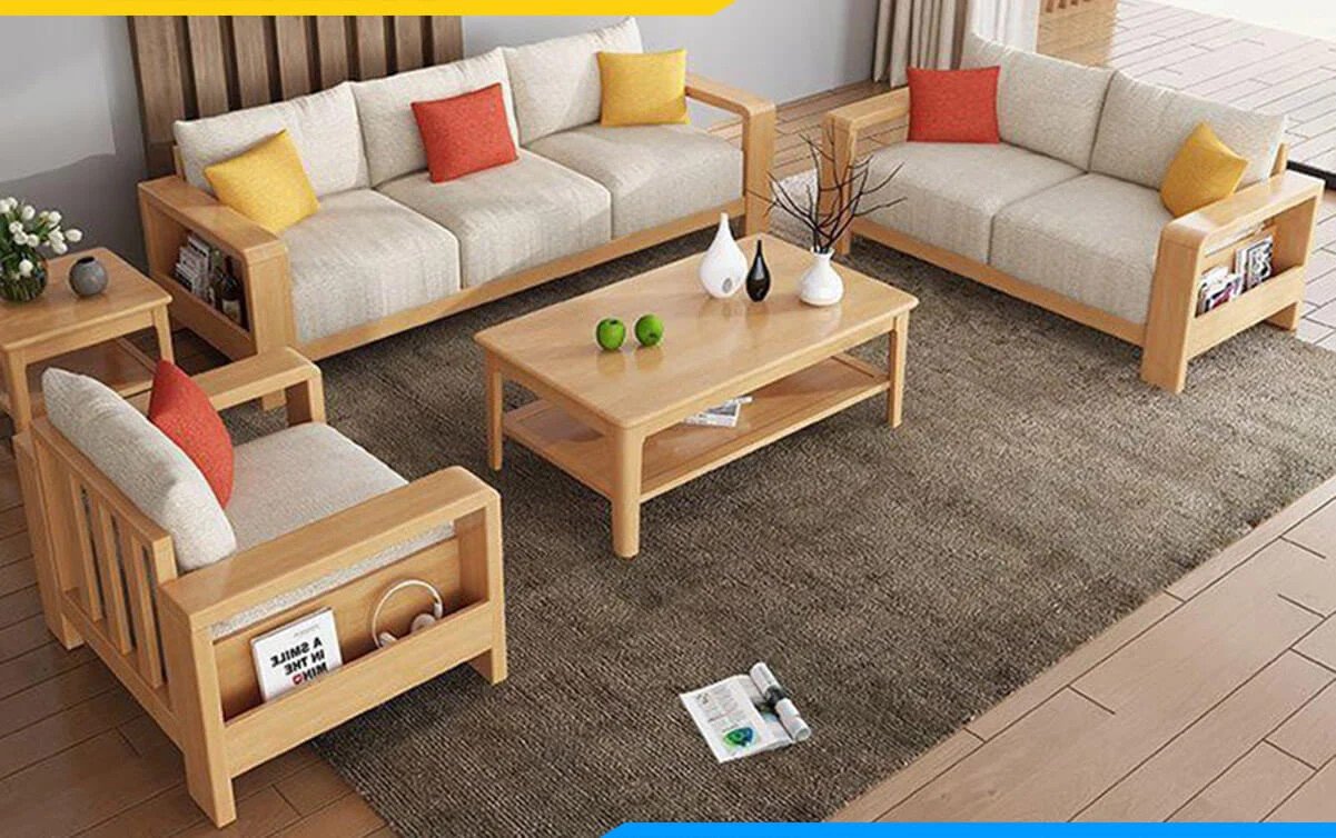 Bộ bàn ghế phòng khách giá 3 triệu bằng gỗ cao su tự nhiên