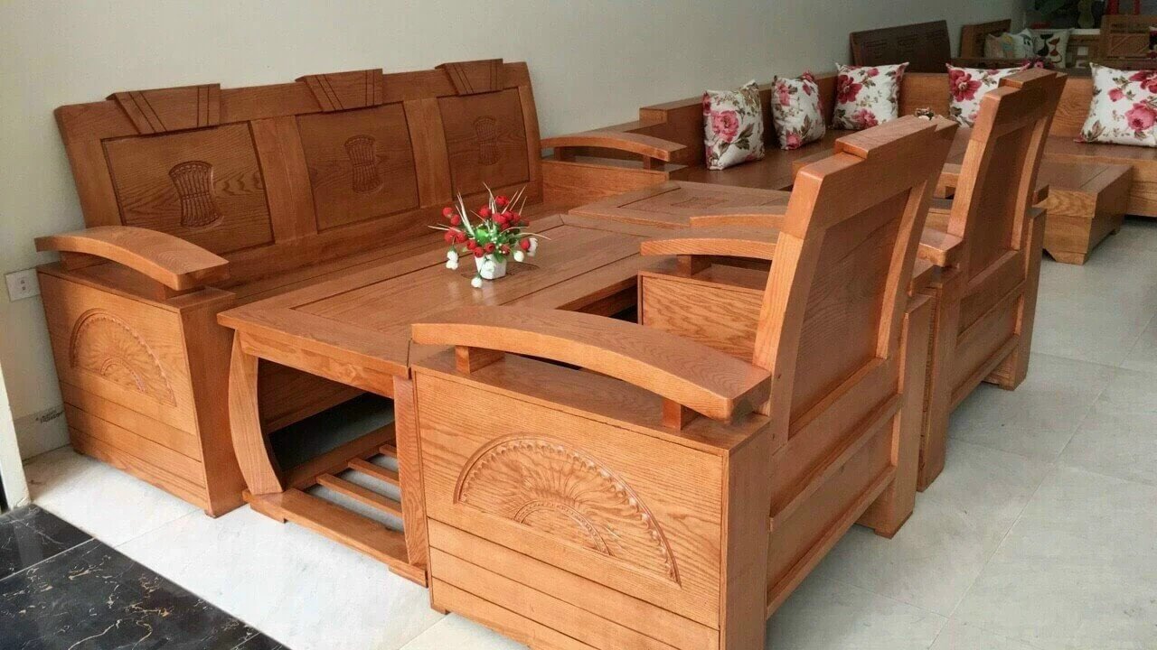 Bộ bàn ghế phòng khách giá 3 triệu gỗ sồi tay cong hiện đại