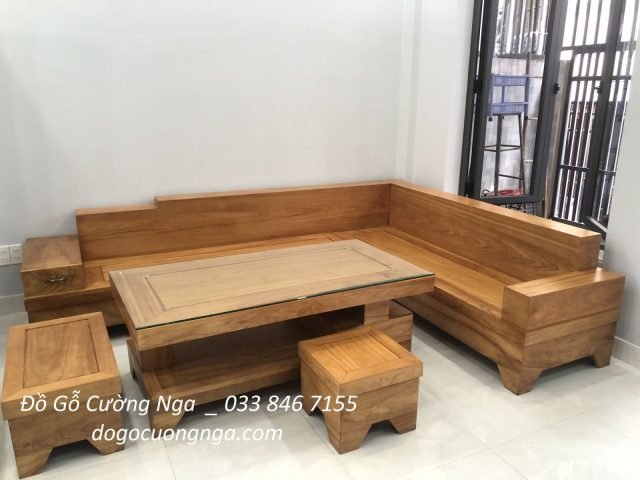 Bộ sofa gỗ gõ tự nhiên giao và lắp đặt tại nhà khách hàng