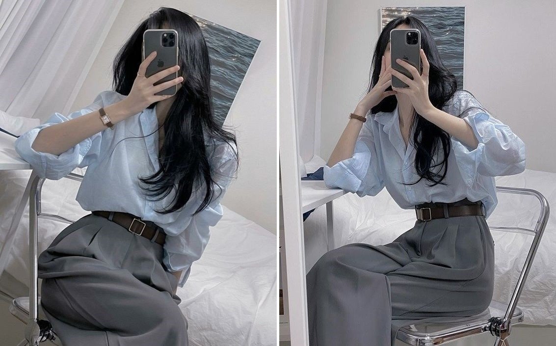 Chụp selfie trước gương khi ngồi ghế tạo ảnh mạng