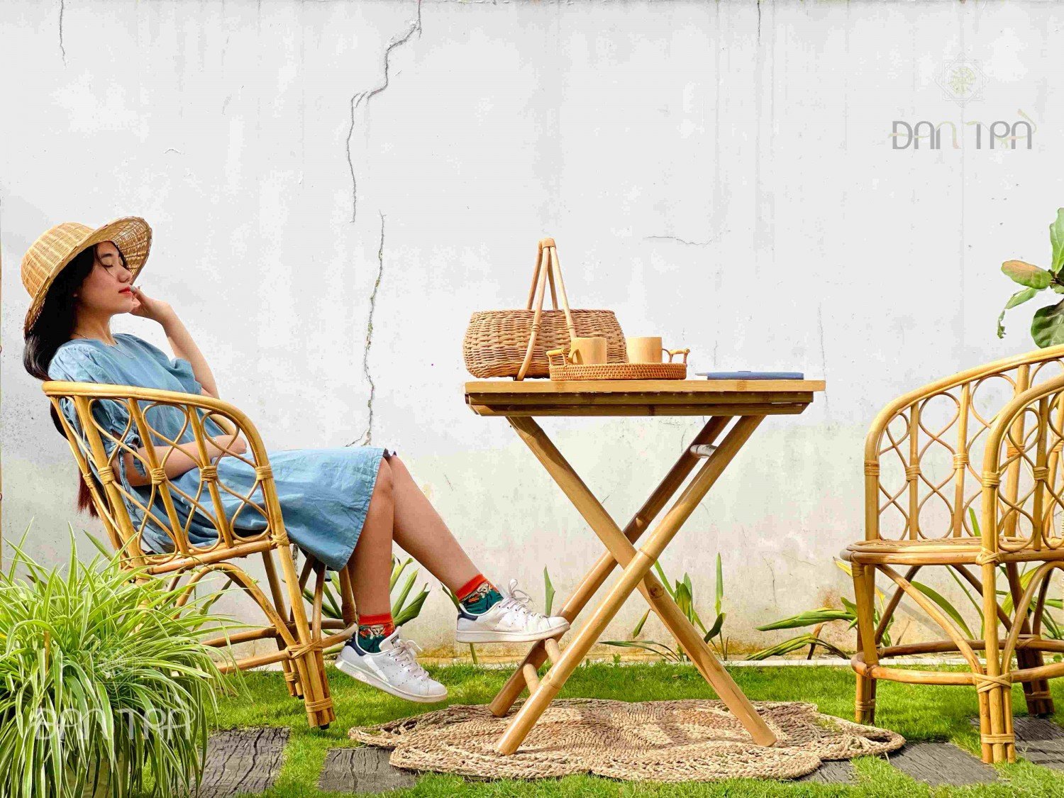 Combo bàn ghế mây tre đan cafe ngồi uống trà, tiếp khách, trang trí ban công đẹp