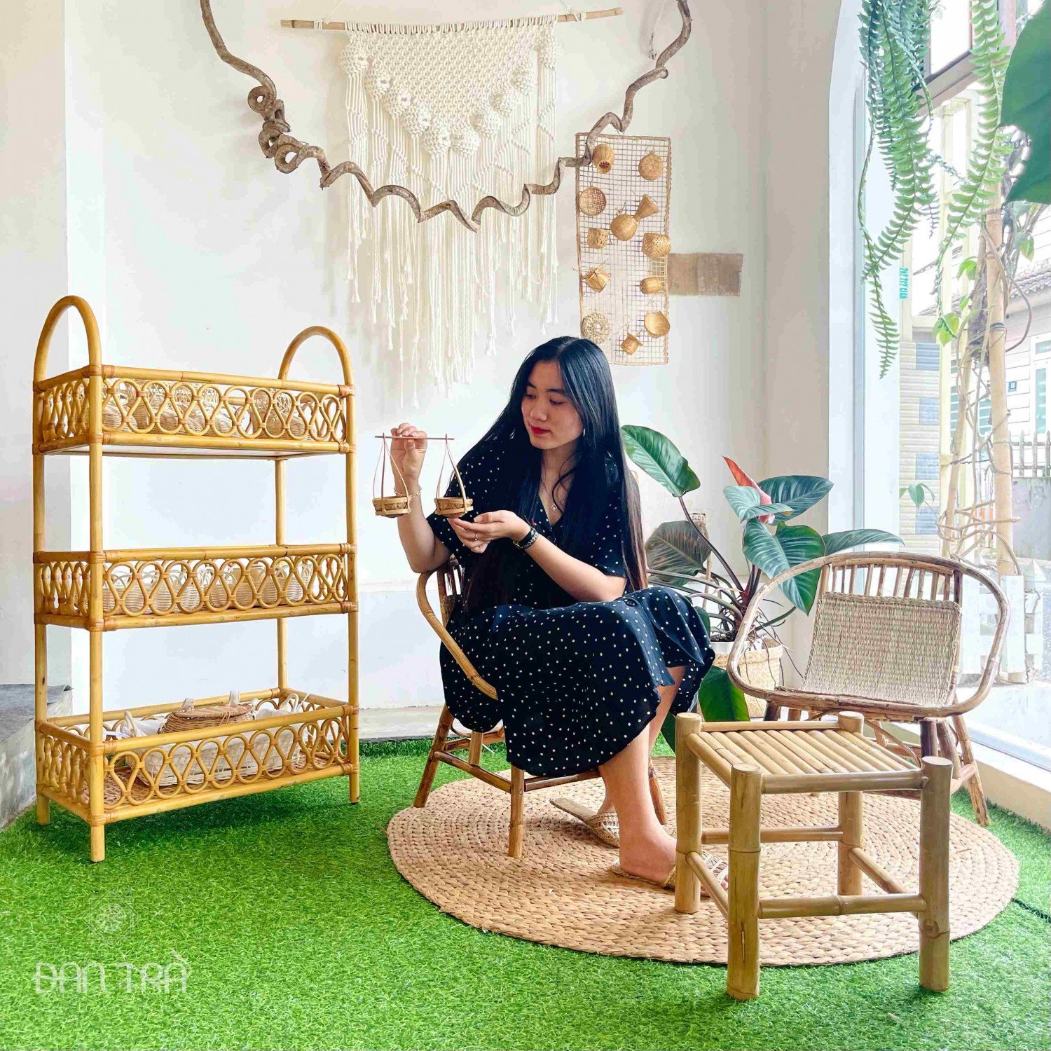 Combo bàn ghế mây tre đan cafe ngồi uống trà, tiếp khách, trang trí ban công, sân vườn đẹp