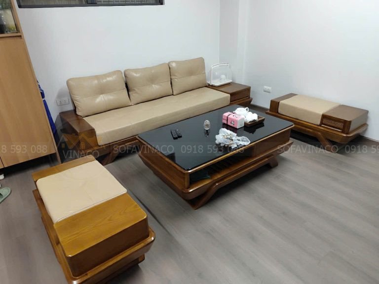 Đệm ghế gỗ phòng khách bọc da thật cao cấp, mang lại vẻ đẹp sang trọng và đẳng cấp