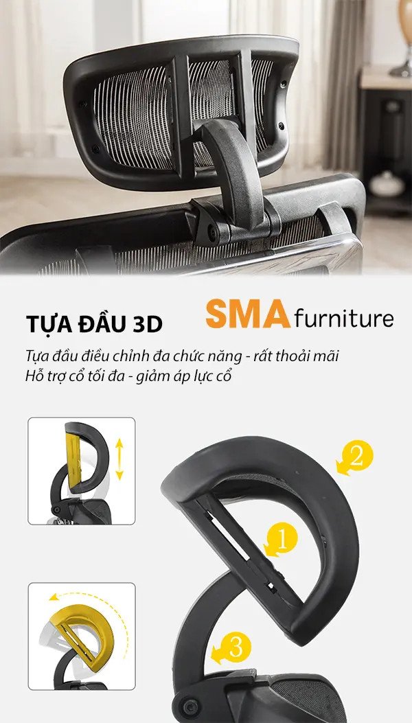 Điều chỉnh bộ phận tựa đầu ghế tựa chống mỏi lưng giúp hỗ trợ cột sống cổ