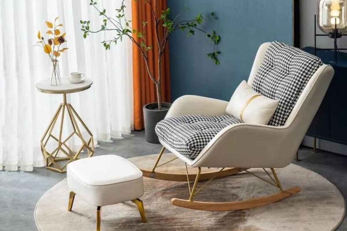 Ghế bập bênh thư giãn bọc vải nỉ êm ái