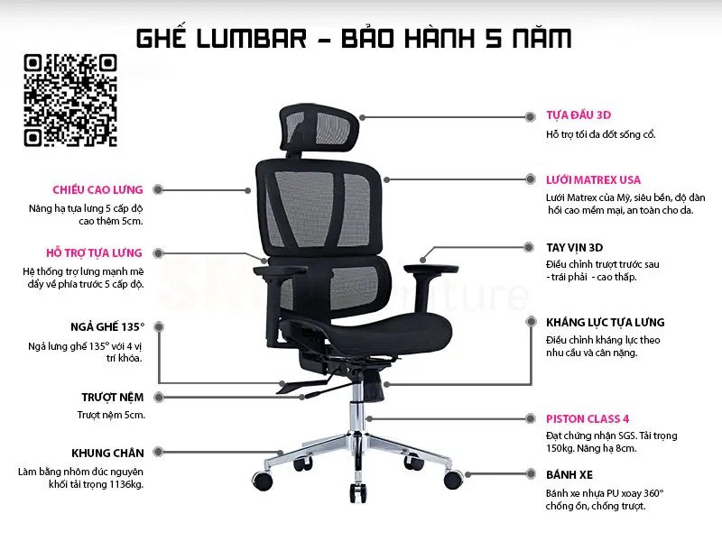 Ghế công thái học (Ergonomic) với thiết kế đặc biệt hỗ trợ tư thế ngồi tốt nhất