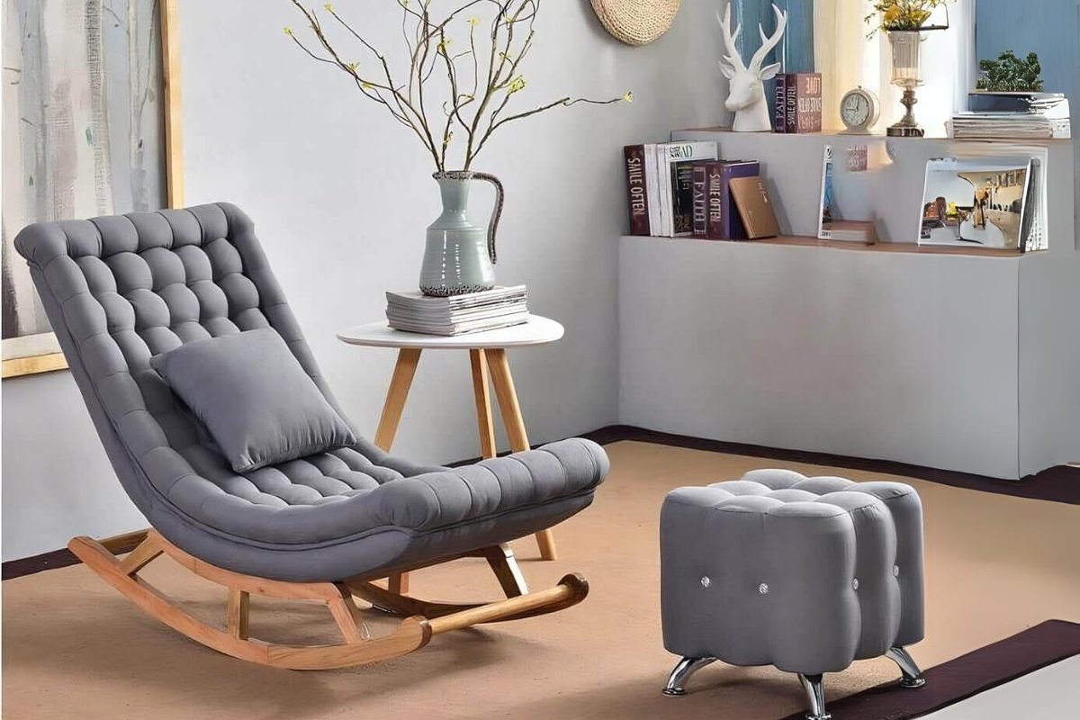 Ghế thư giãn bập bênh bọc nỉ đọc sách