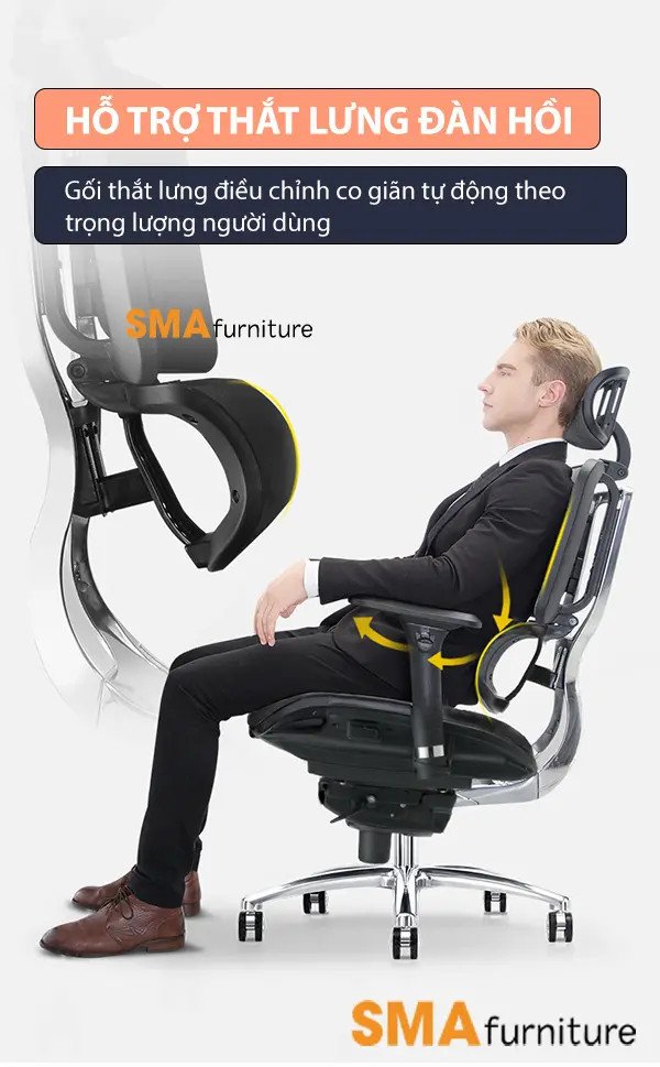 Ghế tựa chống mỏi lưng ôm sát cơ thể tạo cảm giác thoải mái