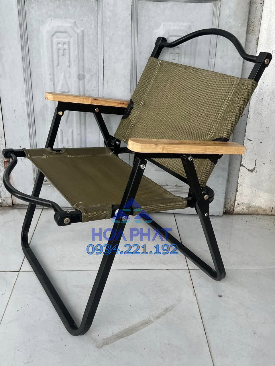 Ghế xếp camping tay gỗ khung sắt